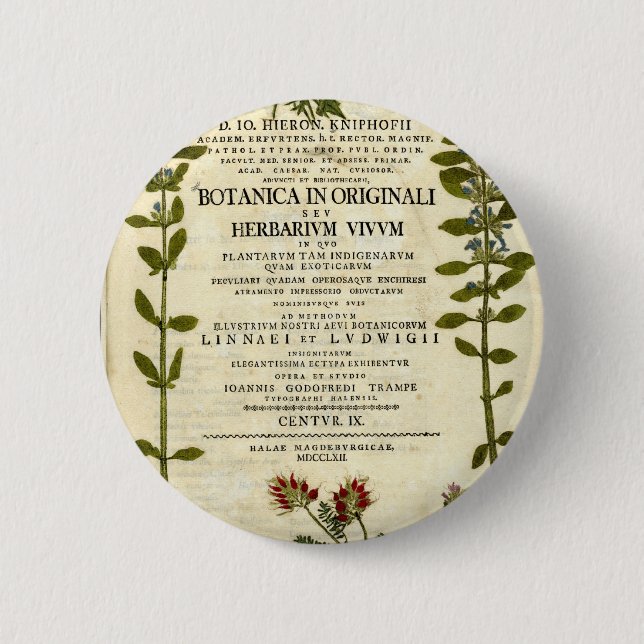 Chapa Redonda De 5 Cm Libro de Botánica Antiguo (Anverso)