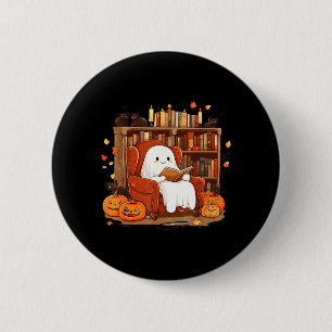 Chapa Redonda De 5 Cm Libro de lectura de fantasmas con gato negro Hallo
