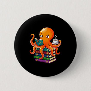 Chapa Redonda De 5 Cm Libro de pulpo leyendo amante del café océano dive