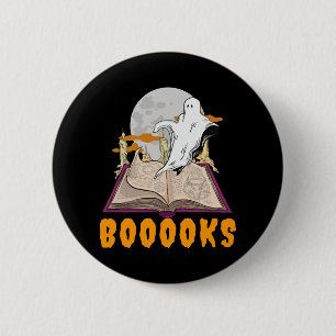 Chapa Redonda De 5 Cm Libros de Halloween. Fantasma leyendo halloween