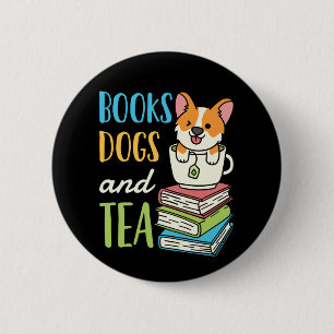 Chapa Redonda De 5 Cm Libros perros y té