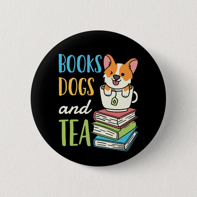 Chapa Redonda De 5 Cm Libros perros y té (Anverso)