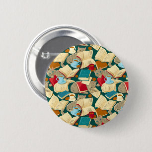 Chapa Redonda De 5 Cm Libros y gatos