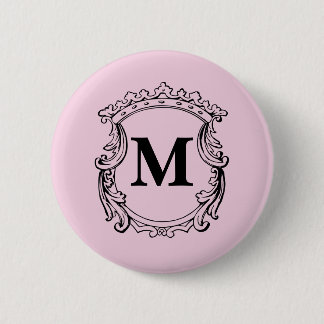 Chapa Redonda De 5 Cm Light Pink Custom Monogram Crest