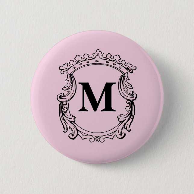 Chapa Redonda De 5 Cm Light Pink Custom Monogram Crest (Anverso)