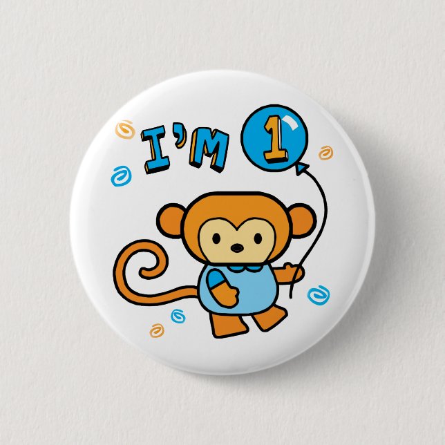 Chapa Redonda De 5 Cm Lil Monkey 1er cumpleaños (Anverso)