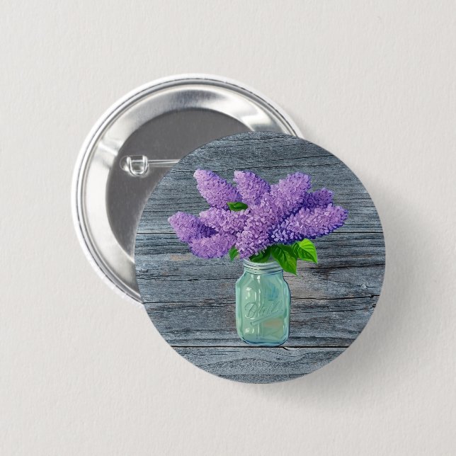 Chapa Redonda De 5 Cm Lilacs En Mason Jar Rústico (Anverso y reverso)