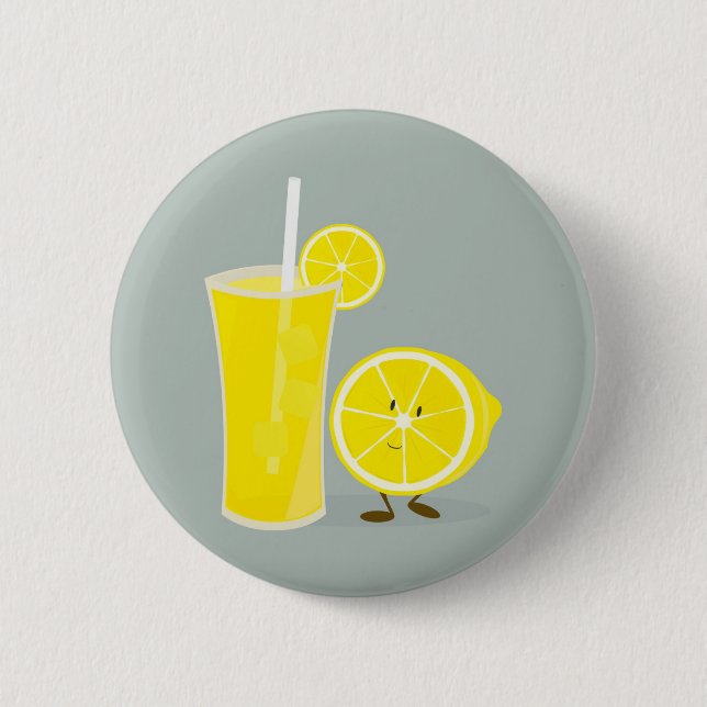 Chapa Redonda De 5 Cm Limón sonriente con limonada (Anverso)