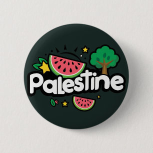 Chapa Redonda De 5 Cm Linda palabra Palestina rodeada de árbol de sandía