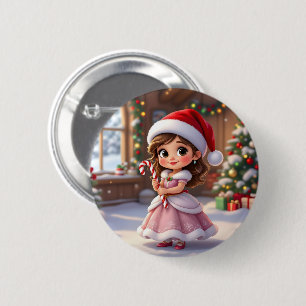 Chapa Redonda De 5 Cm Linda princesita con sombrero de Navidad