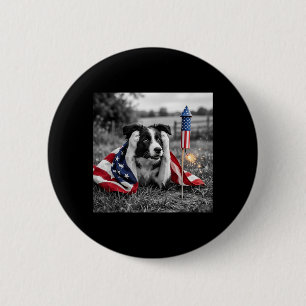 Chapa Redonda De 5 Cm Lindísimo Border Collie Bandera Estadounidense De 
