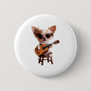 Chapa Redonda De 5 Cm lindo chihuahua tocando guitarra clásica personali