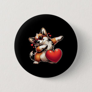 Chapa Redonda De 5 Cm Lindo Divertido Corgi Perro Cool Dabbing Corazón S