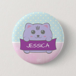 Chapa Redonda De 5 Cm Lindo Gatito Personalizado de Lunares