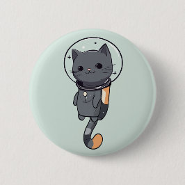 Chapa Redonda De 5 Cm Lindo gato negro astronauta Kawaii