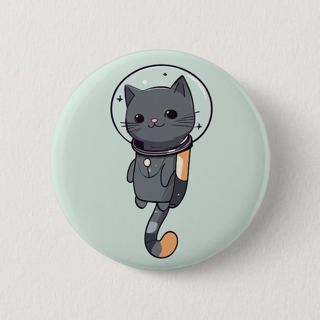 Chapa Redonda De 5 Cm Lindo gato negro astronauta Kawaii (Anverso)