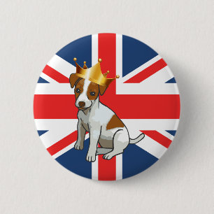 Chapa Redonda De 5 Cm Lindo Jack Russell con una Corona y Union Jack