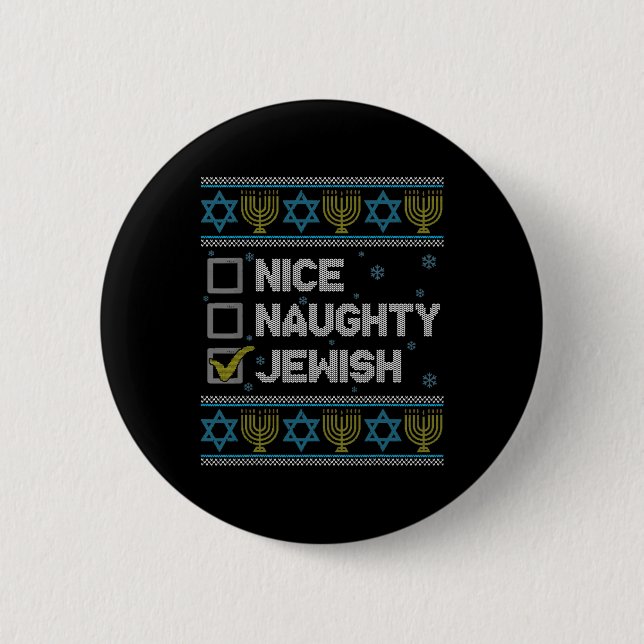Chapa Redonda De 5 Cm Lindo Naughty Judío Ugly Hanukkah Sweater Chanukah (Anverso)