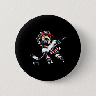 Chapa Redonda De 5 Cm Lindo perro jugador de hockey Pug para hombres muj