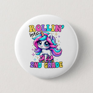 Chapa Redonda De 5 Cm Lindo unicornio de vuelta a la escuela de 2do grad