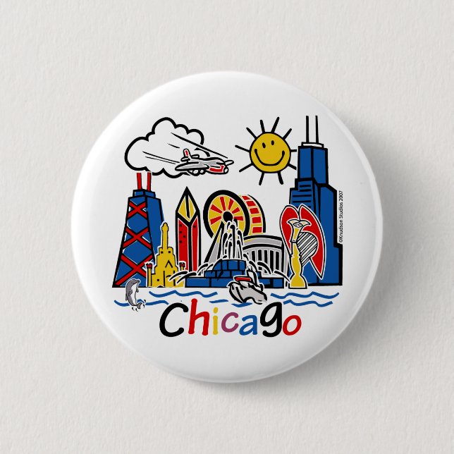 Chapa Redonda De 5 Cm Línea aérea de Chicago Kids (Anverso)