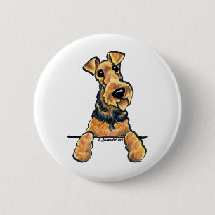 Chapa Redonda De 5 Cm Línea arte de Airedale Terrier