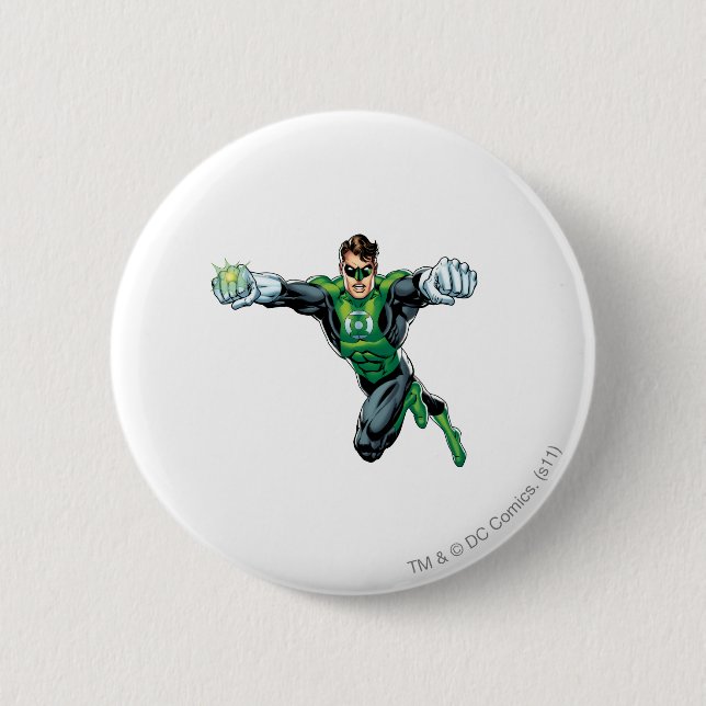 Chapa Redonda De 5 Cm Linterna verde - cómica, mirando adelante (Anverso)