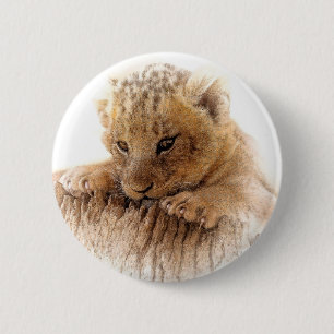 Chapa Redonda De 5 Cm Lion cub cerrar ojos lindos mirar