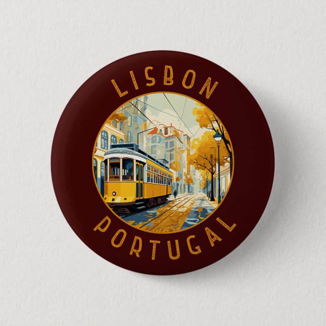 Chapa Redonda De 5 Cm Lisboa Portugal Tranvía retro amarillo con problem (Anverso)