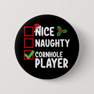 Chapa Redonda De 5 Cm Lista de Navidad de Jugador de Cornhole Bueno Malo
