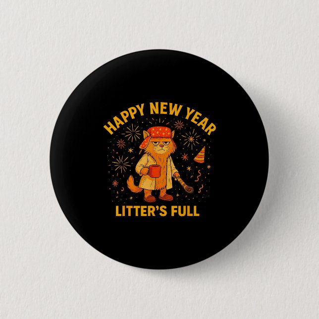 Chapa Redonda De 5 Cm Litter’s Full Funny Cat Lovers Happy New Year  (Anverso)