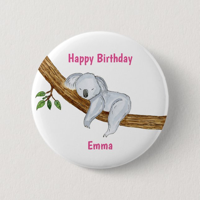 Chapa Redonda De 5 Cm Little Koala Happy Birday (Anverso)