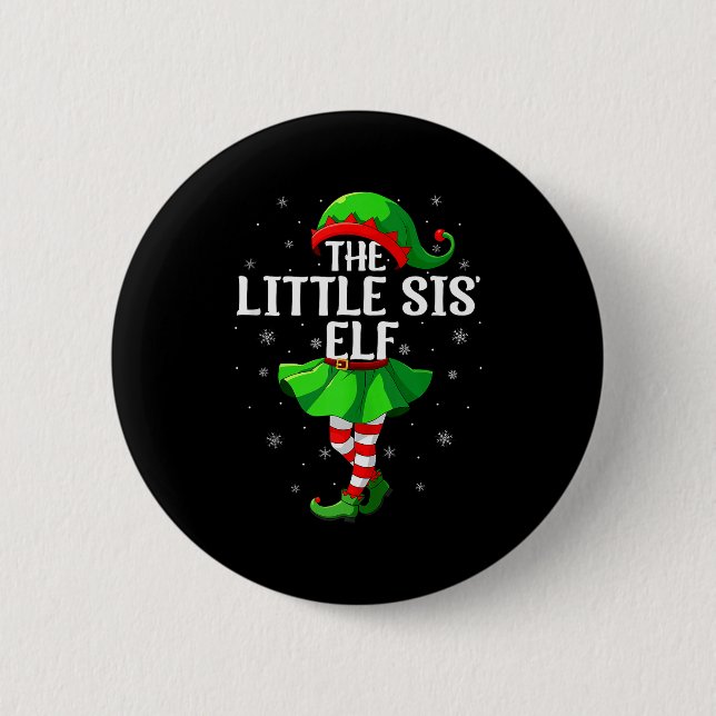Chapa Redonda De 5 Cm Little Sis Elf Christmas Girls Women Elf Squad Xma (Anverso)