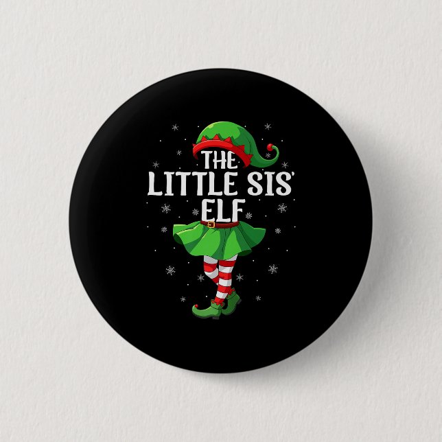 Chapa Redonda De 5 Cm Little Sis Elf Christmas Girls Women Elf Squad Xma (Anverso)