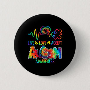 Chapa Redonda De 5 Cm Live Love Accept Autism Awareness Support Aceptabl