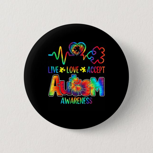 Chapa Redonda De 5 Cm Live Love Accept Autism Awareness Support Aceptabl (Anverso)