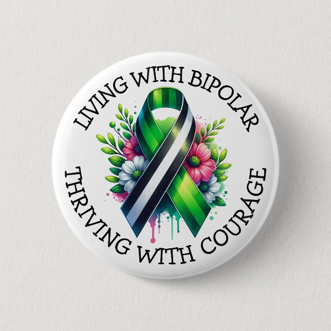 Chapa Redonda De 5 Cm Living with Bipolar | Thriving with Courage (Anverso)