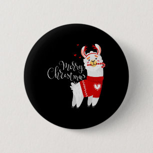 Chapa Redonda De 5 Cm Llama Cute con Candy Cane Feliz Navidad
