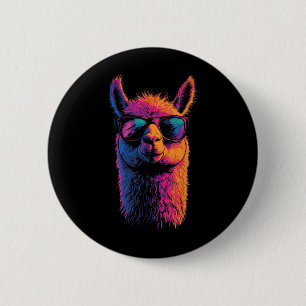 Chapa Redonda De 5 Cm Llama divertida con Sungles coloridas sin animal d