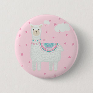 Chapa Redonda De 5 Cm Llama rosa y turquesa