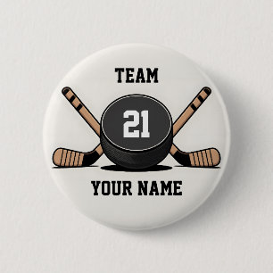 Chapa Redonda De 5 Cm Llavero personalizado de disco y palos de hockey