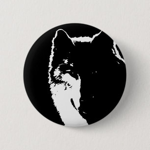 Chapa Redonda De 5 Cm Lobo blanco y negro