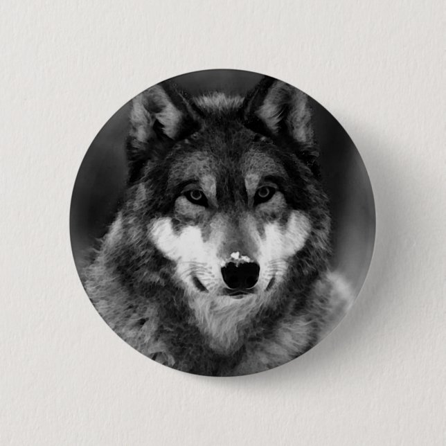 Chapa Redonda De 5 Cm Lobo blanco y negro (Anverso)