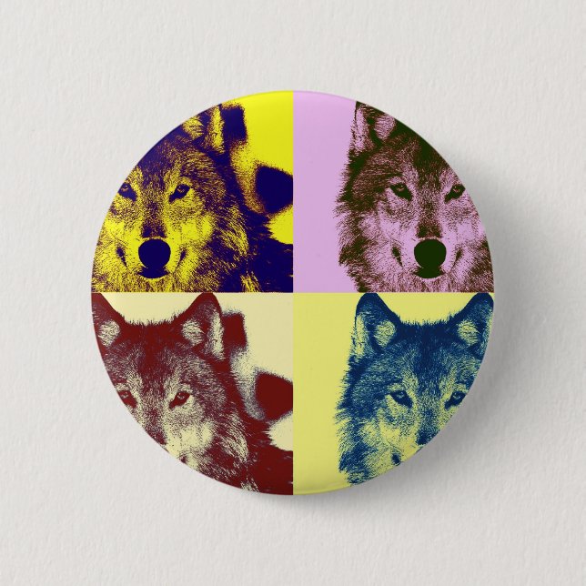 Chapa Redonda De 5 Cm Lobo de arte pop (Anverso)