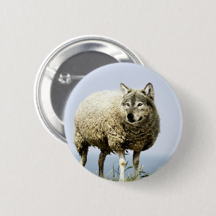 Chapa Redonda De 5 Cm Lobo en ropa de oveja