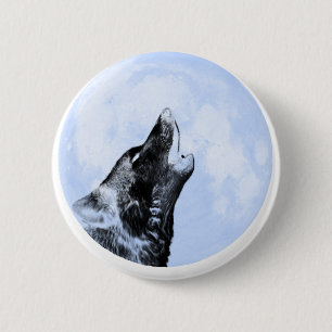 Chapa Redonda De 5 Cm Lobo fantasma aullando en la luna