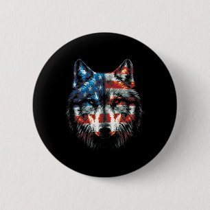 Chapa Redonda De 5 Cm Lobo Patriótico Del 4 De Julio Bandera Americana D