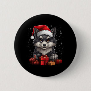 Chapa Redonda De 5 Cm Lobo Santa Claus Sombrero Navidad Nieve Xmas Pijam