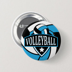 Chapa Redonda De 5 Cm Logo de Baby Blue and Black Volleyball