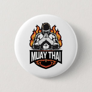 Chapa Redonda De 5 Cm Logo de Muay Thai - Luchador tailandés de boxeo